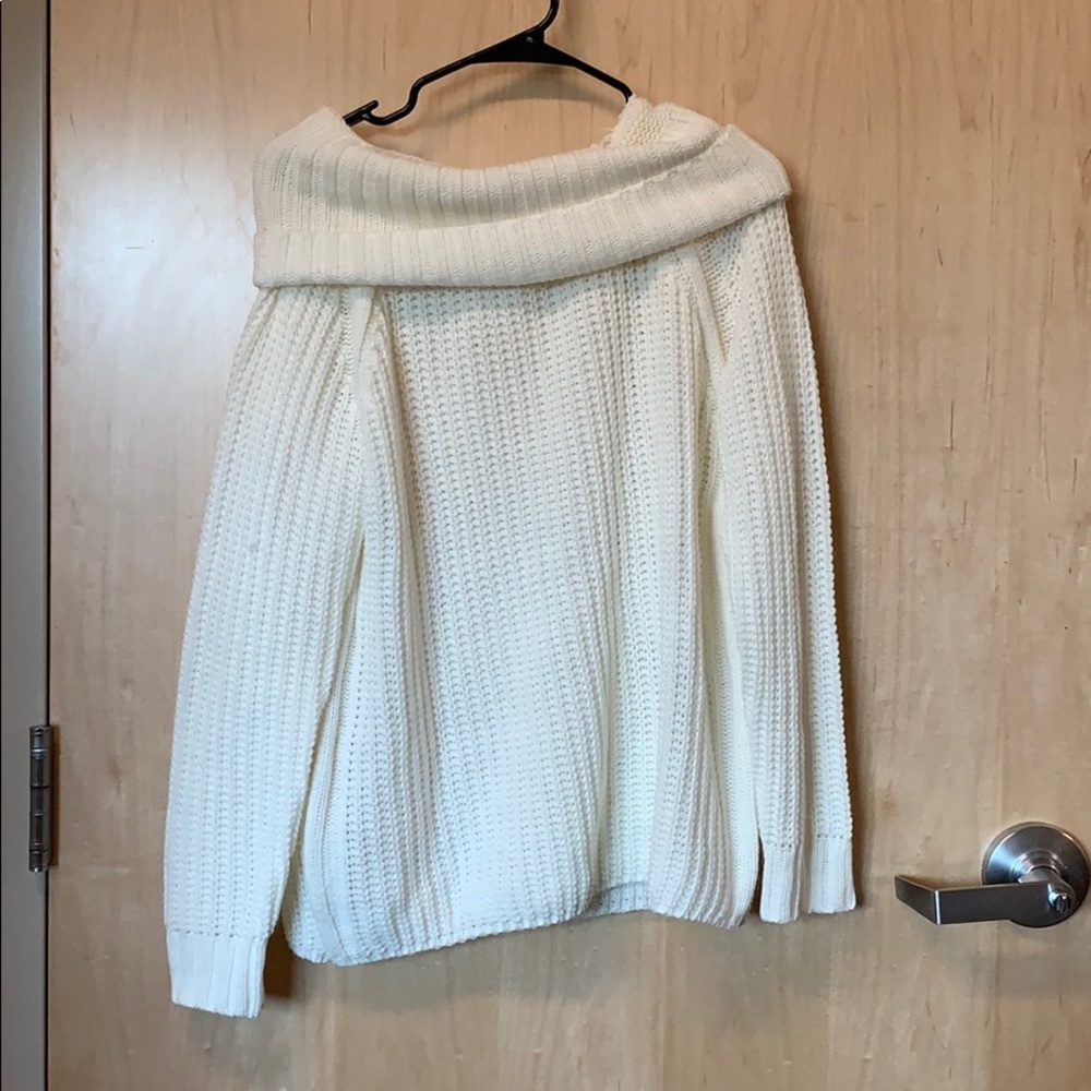 white slouchy neck sweater - oversized